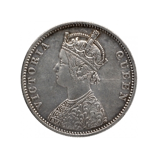 Silver One Rupee Coin of Victoria Queen of Bombay Mint of 1875.