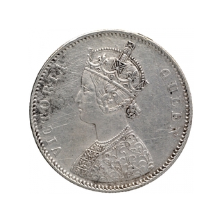 Silver One Rupee Coin of Victoria Queen of Bombay Mint of 1876.