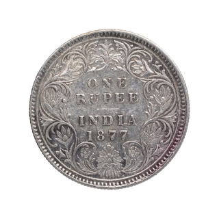 Silver On Rupee Coin of Victoria Empress of Calcutta Mint of 1877.