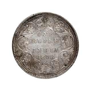 Silver One Rupee Coin of Victoria Empress of Bombay Mint of 1878.