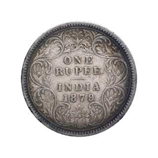 SIlver One Rupee Coin of Victoria Empress of Bombay Mint of 1879.