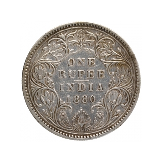 Silver One Rupee Coin of Victoria Empress of Bombay Mint of 1880.