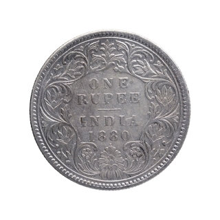 Silver One Rupee Coin of Victoria Empress of Bombay Mint of 1880.