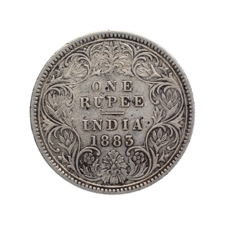 Silver One Rupee Coin of Victoria Empress of Calcutta Mint of 1883.