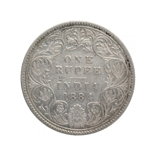 Silver One Rupee Coin of Victoria Empress of Bombay Mint of 1884.