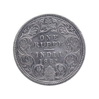 Silver One Rupee Coin of Victoria Empress of Calcutta Mint of 1885.