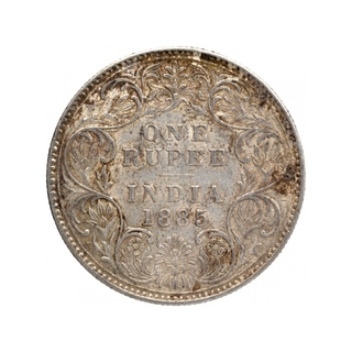 Silver One Rupee Coin of Victoria Empress of Bombay Mint of 1885.