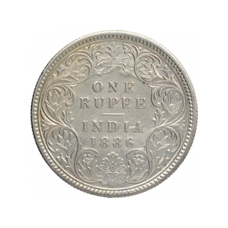 Silver One Rupee Coin of Victoria Empress of Calcutta Mint of 1886.