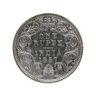 Silver One Rupee Coin of Victoria Empress of Bombay Mint of 1887.