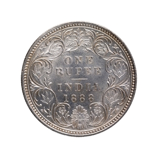 Silver One Rupee Coin of Victoria Empress of Bombay Mint of 1888.