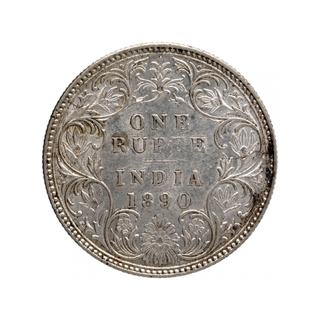 Silver One Rupee Coin of Victoria Empress of Bombay Mint of 1890.