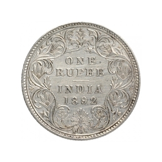 Silver One Rupee Coin of Victoria Empress of Bombay Mint of 1892.