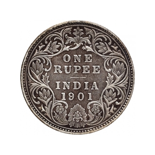 Silver One Rupee Coin of Victoria Empress of Bombay Mint of 1901.