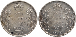 Silver One Rupee Coins of King Edward VII of Bombay Mint of 1903.