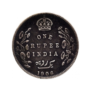 Silver One Rupee Coin of King Edward VII of Calcutta Mint of 1906.