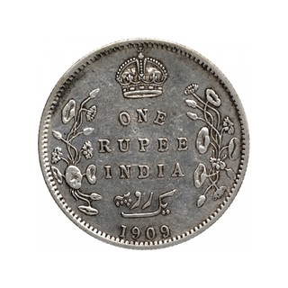 Silver One Rupee Coin of King Edward VII of Calcutta Mint of 1909.