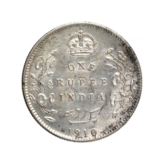 Silver One Rupee Coin of King Edward VII of Calcutta Mint of 1910.