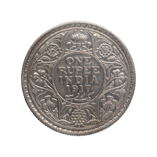 Silver One Rupee Coin of King George V of Bombay Mint of 1917.