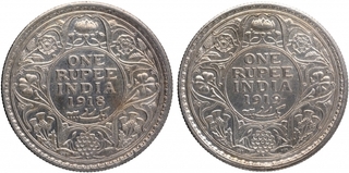 Silver One Rupee Coins of King George V of Bombay Mint of 1918 and 1919.