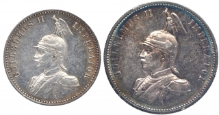 Silver Half Rupie and Rupie Coins of Kaiser Wilhelm II of German East Africa.