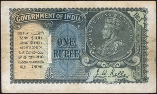 One Rupee Note of King George V Signed by J.W. Kelly of 1935.