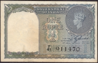 One Rupee Bank Note of King George VI signed by C. E. Jones of 1944.