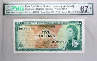 Five Dollors Note of East Caribbean States of 1965.