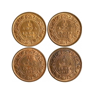 Bronze One Twelfth Anna Coins of King George V of Calcutta Mint of 1918, 1919,1920 and 1921.