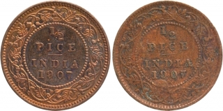 Bronze Half Pice Coins of King Edward VII of Calcutta Mint of 1907.