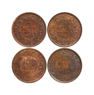 Bronze Half Pice Coins of King George V of Calcutta Mint of 1923, 1924, 1925, 1926.