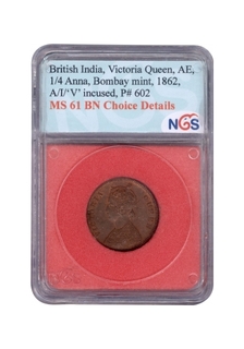 Copper One Quarter Anna Coin of Victoria Queen of Bombay Mint of 1862.