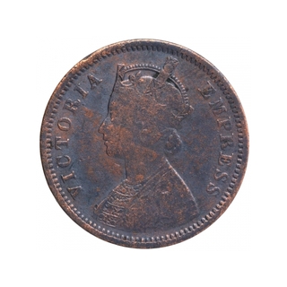 Copper One Quarter Anna Coin of Victoria Empress of Bombay Mint of 1877.