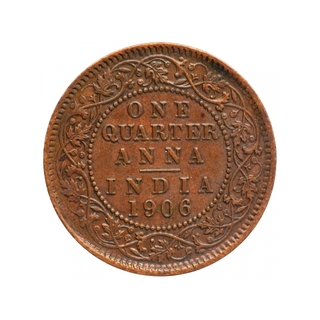 Bronze One Quarter Anna Coin of King Edward VII of Calcutta Mint of 1906.