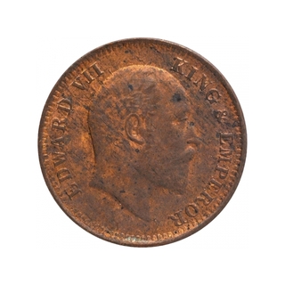 Bronze One Quarter Anna Coin of King Edward VII of Calcutta Mint of 1907.