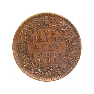 Bronze One Quarter Anna Coin of King Edward VII of Calcutta Mint of 1910.