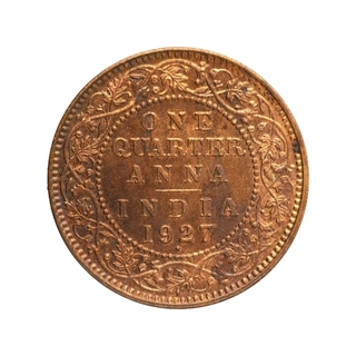 Bronze One Quarter Anna Coin of King George V of Bombay Mint of 1927.