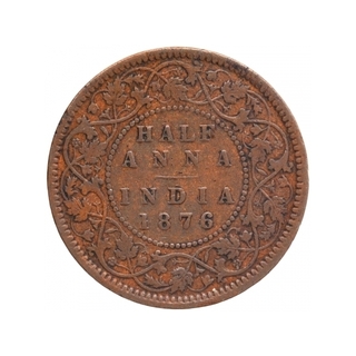 Copper Half Anna Coin of Victoria Queen of Calcutta Mint of 1876.