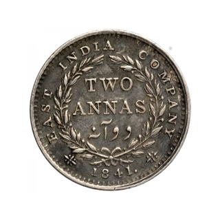 Silver Two Annas Coin of Victoria Queen of Madras Mint of  1841.