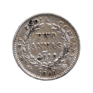 Silver Two Annas Coin of Victoria Queen of Madras Mint of 1841.