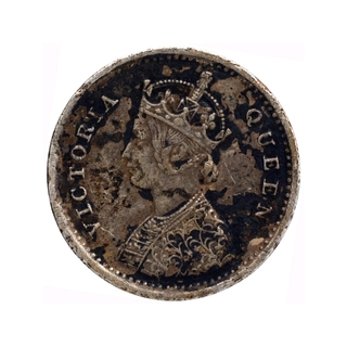 Silver Two Annas Coin of Victoria Queen of Bombay Mint of 1862.