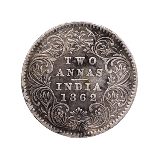 Silver Two Annas Coin of Victoria Queen of Calcutta Mint of 1862.