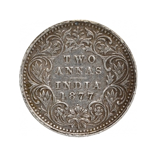 Silver Two Annas Coin of Victoria Empress of Bombay Mint of 1877.