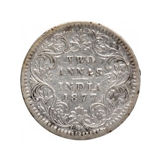 Silver Two Annas Coin of Victoria Empress of Bombay Mint of 1877.