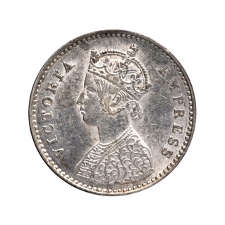 Silver Two Annas Coin of Victoria Empress of Bombay Mint of 1882.