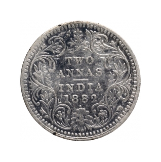 Silver Two Annas Coin of Victoria Empress of Bombay Mint of 1882.