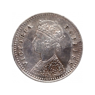 Silver Two Annas Coin of Victoria Empress of Bombay Mint of 1882.