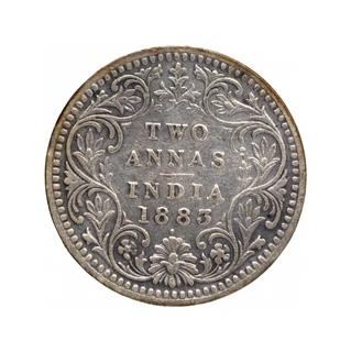 Silver Two Annas Coin of Victoria Empress of Bombay Mint of 1883.