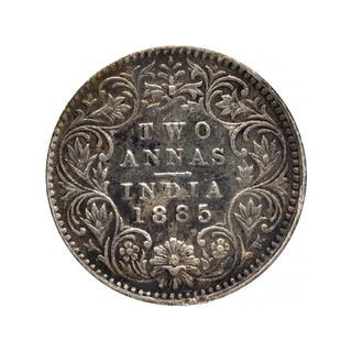 Silver Two Annas Coin of Victoria Empress of Bombay Mint of 1885.