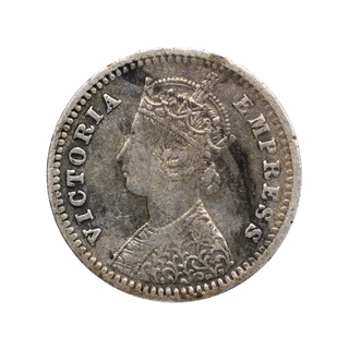 Silver Two Annas Coin of Victoria Empress of Bombay Mint of 1887.