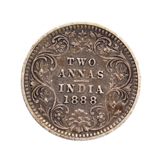 Silver Two Annas Coin of Victoria Empress of Bombay Mint of 1888.